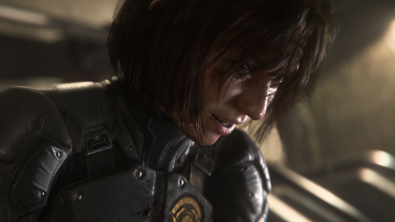 An official Squadron 42 scene of two pilots talking with a crew member seated below