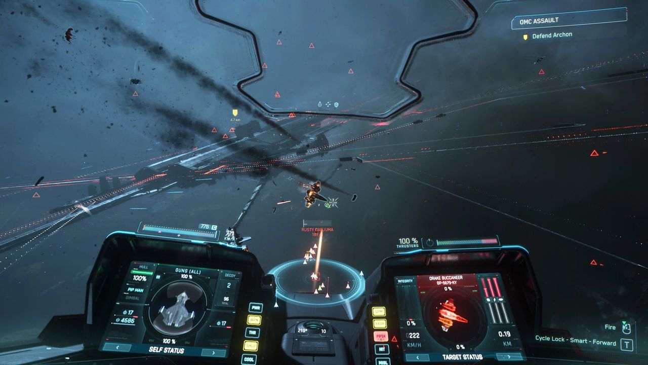 An official Squadron 42 cockpit screenshot with the HUD lit